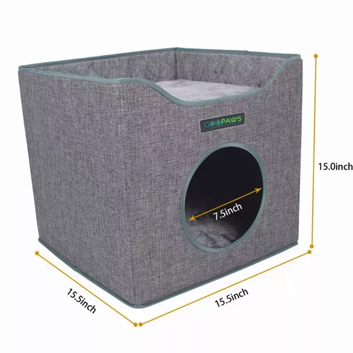 JESPET Foldable Cat Condo, Cat Cube House & Sleepping Bed with Lying Surface and 2 Reversible Cushions, Cat Hiding Place, Cat Cave, Linenette Fabric, Felt and Engineered Wood, Scratch Resista