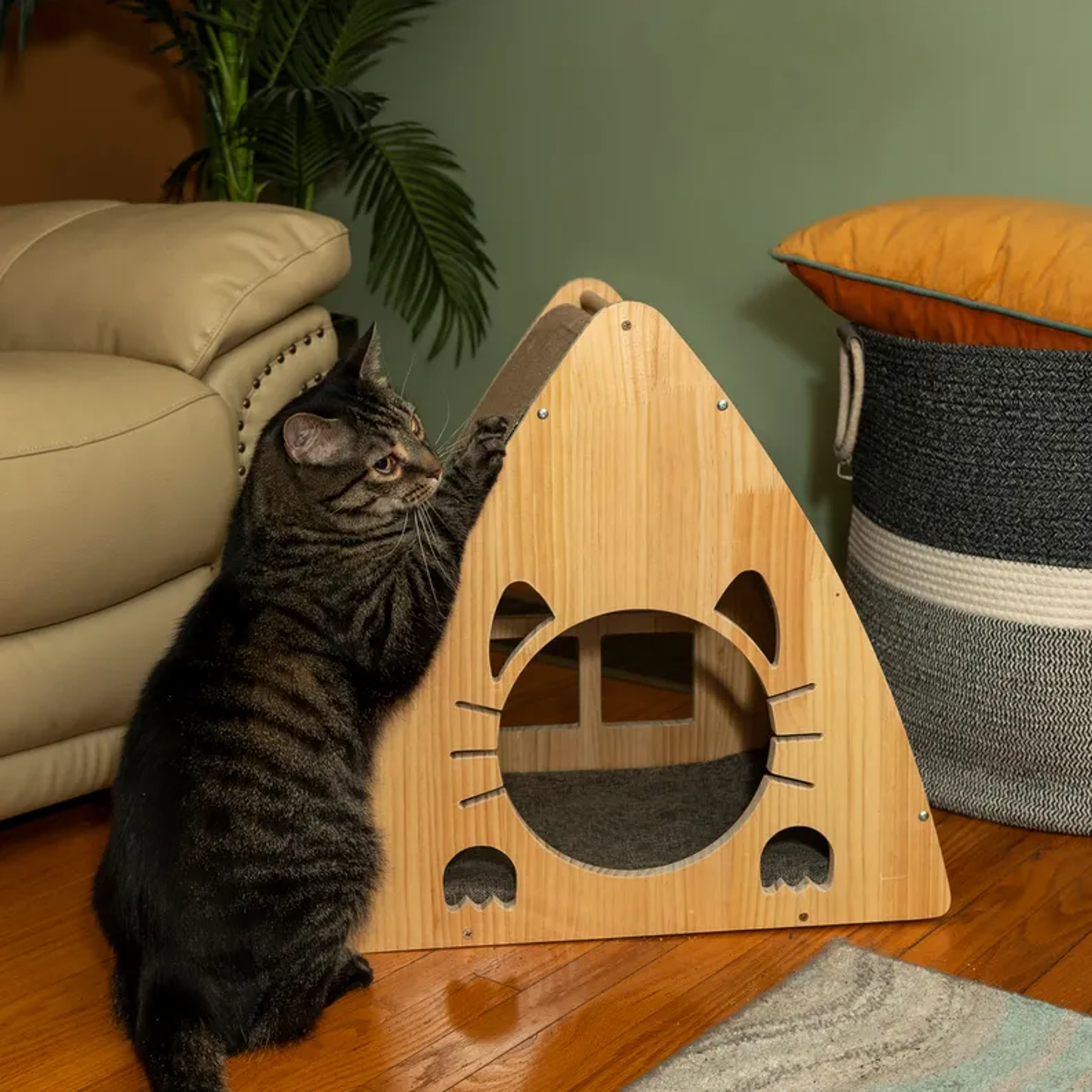 Medium Triangular Natural Solid Wood Cat Condo S2106