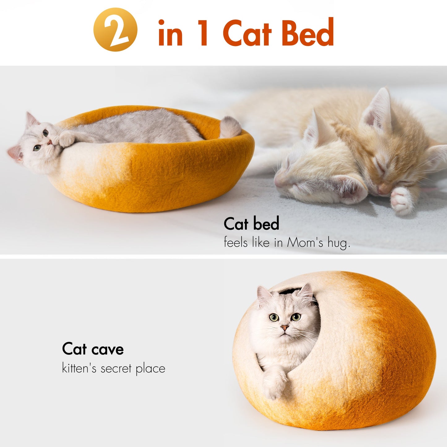 MewooFun Trendy Felt Cat Bed Cave Round Nest Wool Bed Gray for Cats