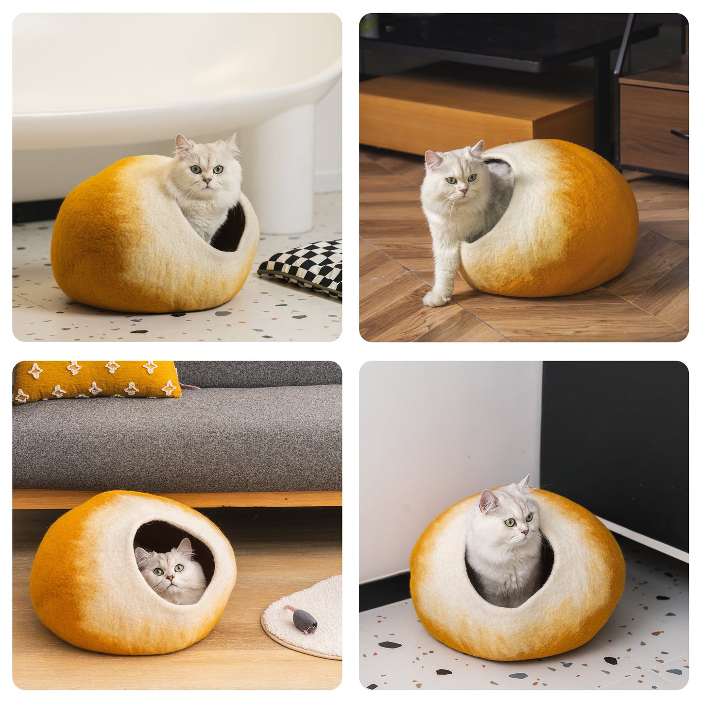 MewooFun Trendy Felt Cat Bed Cave Round Nest Wool Bed Gray for Cats