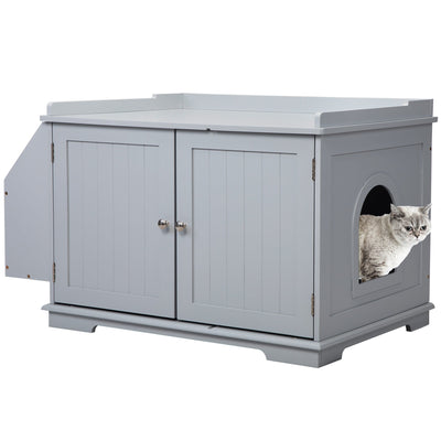 Wooden Cat Litter Box Enclosure with Magazine Rack for Living Room,