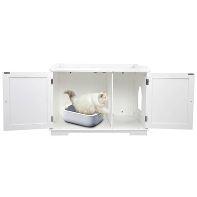 Wooden Cat Litter Box Enclosure with Magazine Rack for Living Room,