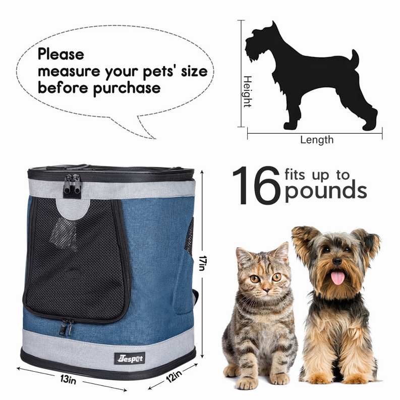 JESPET Pet Backpack Carrier for Small Dog, Puppy, Soft Carrier Backpack Ideal for Traveling, Hiking, Walking and Outdoor Activities with Family - Luxvetco