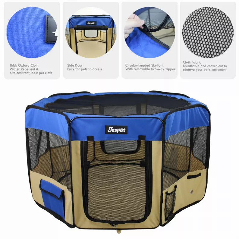 JESPET Pet Dog Playpens 36", 45" & 61" Portable Soft Dog Exercise Pen Kennel with Carry Bag for Puppy Cats Kittens Rabbits, Indoor/Outdoor Use - Luxvetco