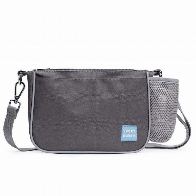 Black + Gray Yucky Puppy crossbody dog walking bag