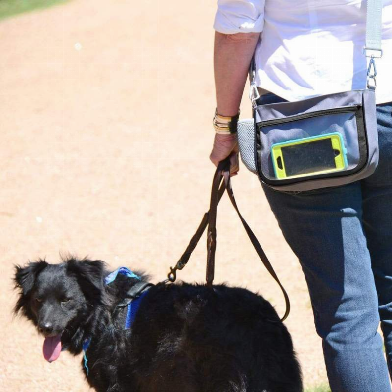 Black + Gray Yucky Puppy crossbody dog walking bag